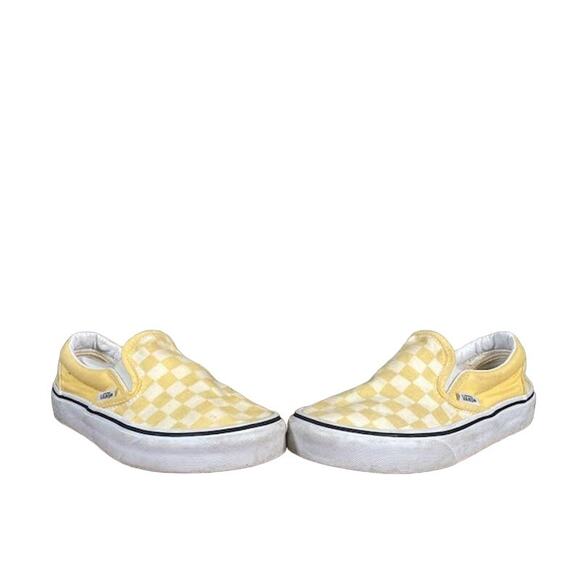 Vans Yellow White Checkered Canvas Slip On Sneakers Women Sz 5.5 - Picture 3 of 12